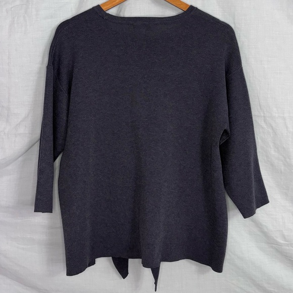 Retrology Dark Cornflower Blue, Asymmetrical Hem with Front-Tie Sweater in 1X - Picture 5 of 14